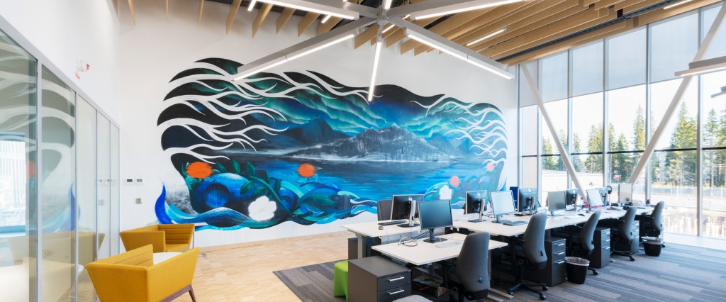 A mural on the wall inside of an European Meta data center