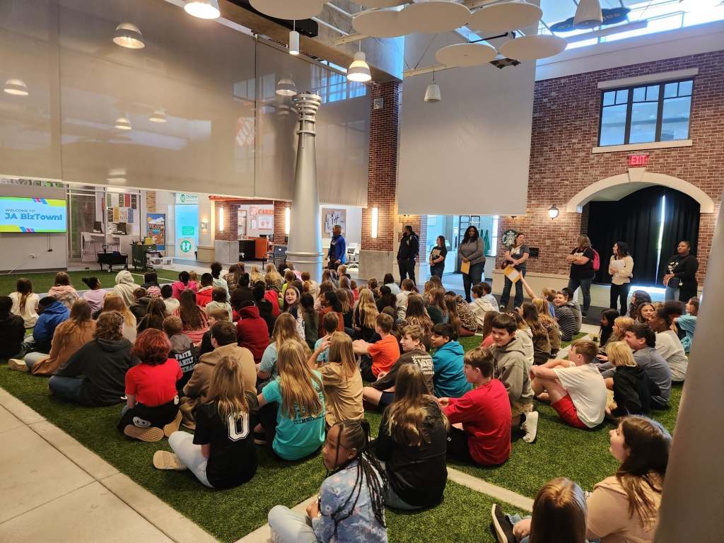 A group of kids at Junior Achievement Finance Park in Georgia