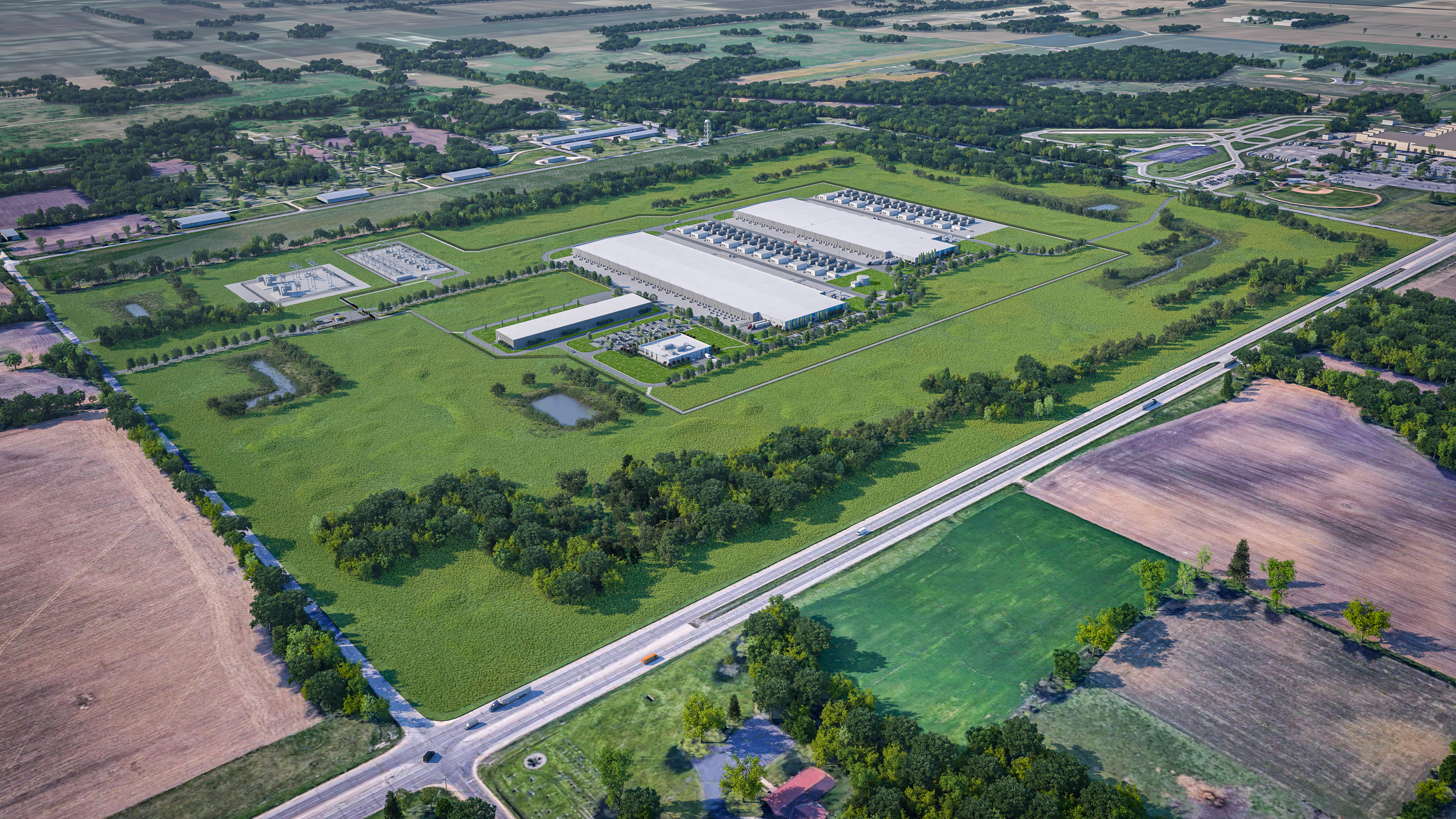 Rendering of Meta’s Rosemount Data Center buildings
