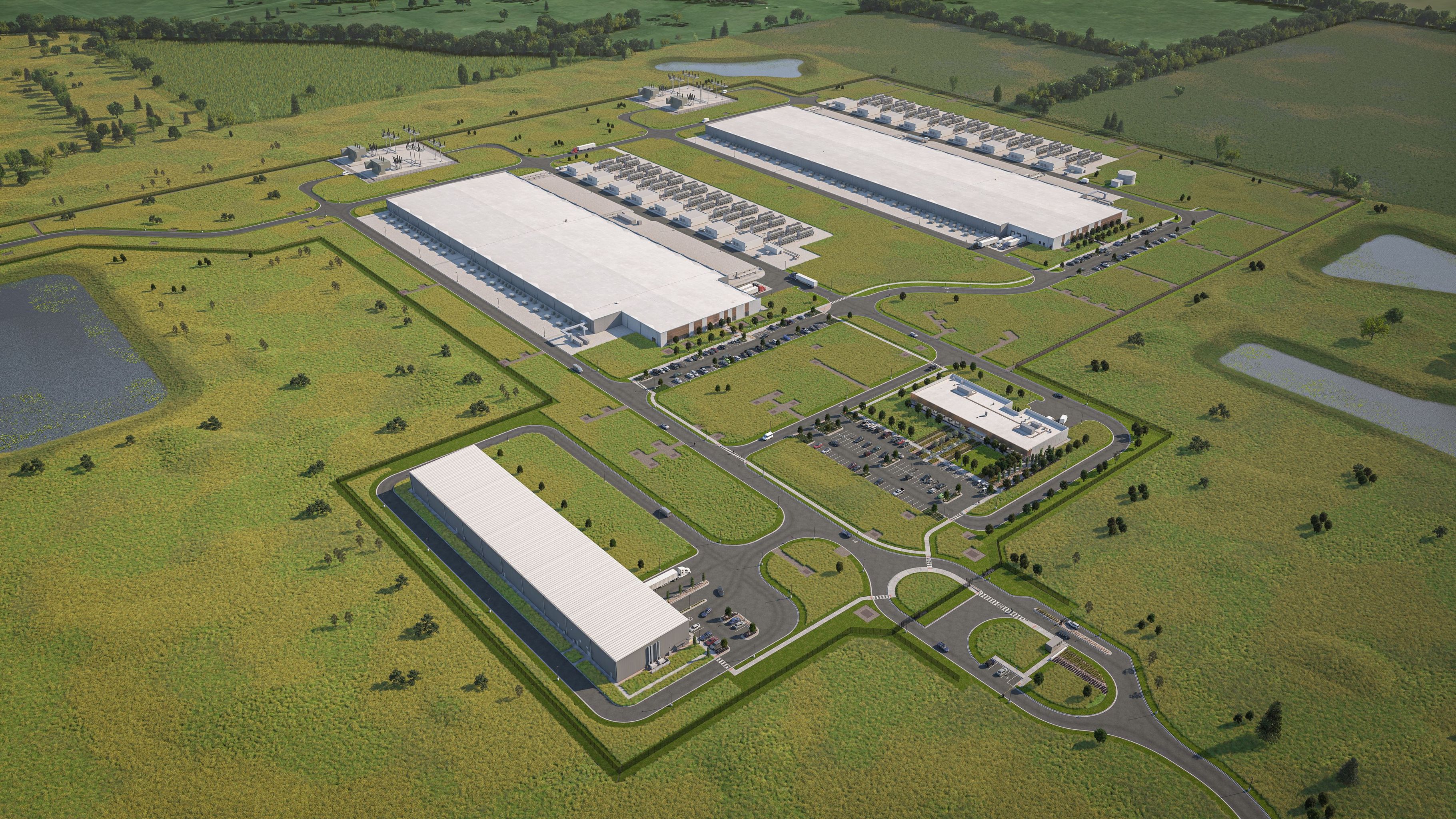 Rendering of Meta’s Montgomery Data Center buildings