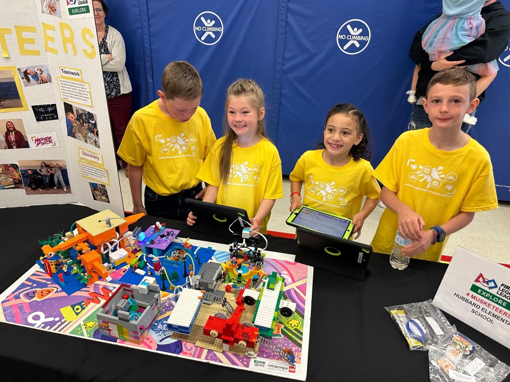 A group of four kids working with LEGO at Hubbard Elementary - Kuna, United States